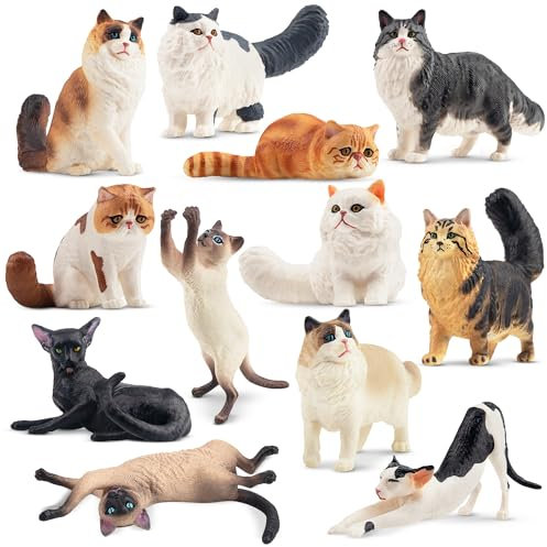 EYSCOTA Katze Figuren Playset, 12PCS niedliche Miniatur Katze Figur Spielzeug, Katze Kuchen Topper für Geburtstagsfeier, Persisch Siamese Tierfiguren für Kleinkinder Katzenliebhaber