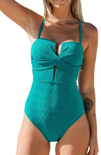 CUPSHE Costume da bagno intero da donna, con spalline regolabili, coppe modellate, Turchese blu , S