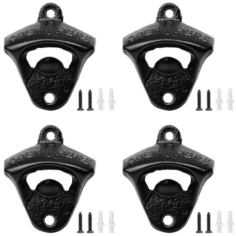 4 Stück Flaschenöffner Wand Vintage Flaschenöffner Wandmontage Bieröffner Wandflaschenöffner Bieröffner Wand Bierflaschenöffner Bottle Opener Wall Mount mit Schrauben für Restaurant Wohnung Bar