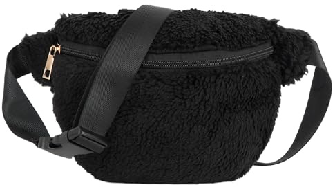 Meliyya Bauchtasche Plüsch Damen Hüfttasche Flauschige Umhängetasche Stylisch Fanny Pack Breiter Gurt für Reisen Festival Party Alltags, Schwarz