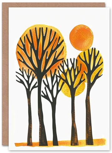 Artery8 Greeting Card Sun Over Autumn Trees Bright Abstract Watercolour Blank For Him Or Her Art Birthday Card