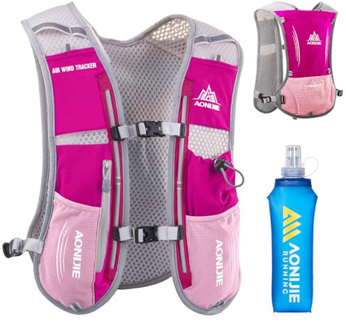 Azarxis Zaino Idratazione 5L Ultraleggero per Uomo e Donna, Zaino da Corsa Traspirante per Trail Running MTB e Maratona (A - Fucsia - con Una Borraccia aggiornata 500ml)