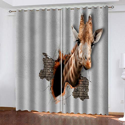 FYRHLH Schiebevorhänge Giraffe Vorhang Blickdicht Schlafzimmer Kinderzimmer Verdunkelungsvorhang Thermo Vorhänge Ösenvorhang 2 Stücke Größe:B336 x H229cm