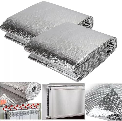 Almineez Set of 2 x Radiator Reflective Foil Foil Insulation Sheet Heat Reflector Energy Saving Foil Panel Easy Install – Reduce Your Heating Costs Winter Bills – Size 5m x 60cm - Easy to Cut