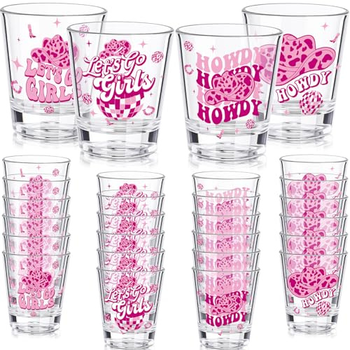Sliner 24 Pack Cowgirl Bachelorette Party Shot Glasses Plastic Disco Cowgirl Cups Lets Go Girls Western Cowgirl Party Decorations Favors Last Rodeo Bachelorette Decorations for Wedding Bridal Party