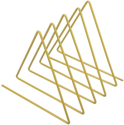 LALAFINA Triangle File Holder Stylish Section Desktop Organizer Rack for Magazines and Documents Space-saving Book Stand for Use Golden