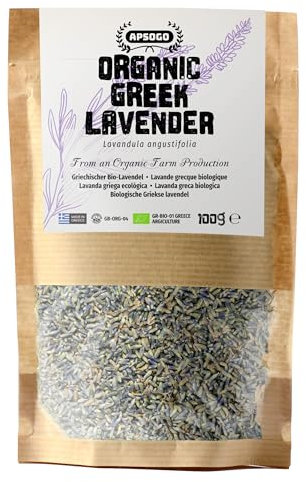 APSOGO Lavande Séchée Bio 100g - Origine Grèce - Fleurs Entières Premium pour Tisanes, Infusions, Desserts & Sachets Parfumés