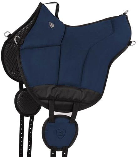 Equinate Reitpad Toledo aus Mikrofaser Navy - Bareback Pad mit pflegeleichter Neopren Unterseite - Reitkissen Baumloser Sattel