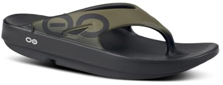 OOFOS - Women's OOlala - Post Exercise Active Sport Recovery Thong Sandal, Tactical Green/Black, 12 Women/10 Men