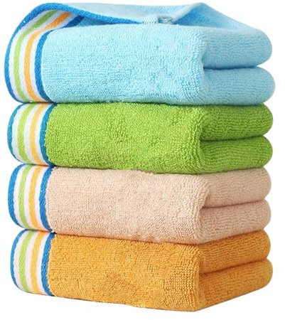 Godneei 4 Stück Kinderhandtücher Kleine Handtücher Handtuch Set Baumwolle, Weiche Badetücher für Kinder, Gesichtstücher für Babys 25 x 50 cm