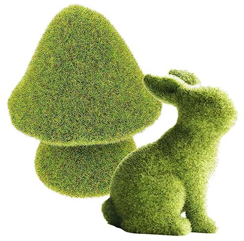 Happyyami 2St Mooskaninchen Outdoor- Girlanden Gartenzwerg Osterlichter beflockter Hase kunstgras Artificial Grass bastelset Osterhasen basteln Häschen-Handwerksverzierung Schaum Green