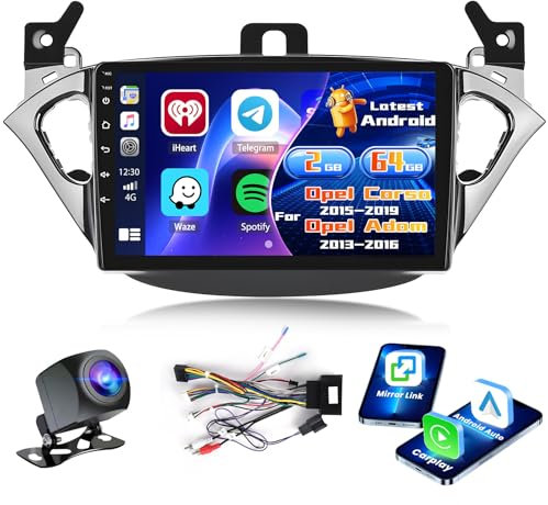 Inefala Radio para Opel Corsa 2015-2019/Opel Adam 2013-2016 Android 15 2+64G con Wireless Carplay y Android Auto, 9'' Pantalla Táctil Estéreo Radio con Bluetooth 26UI EQ GPS FM/RDS SWC Cámara Inversa