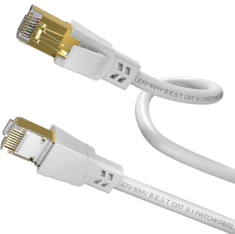 Cat 8.1 LAN Kabel Rund 5m – High Speed Ethernet Netzwerkkabel 40 Gbit/s 2000 MHz Patchkabel RJ45 S/FTP PiMF Kupfer – Internetkabel für PC, Router, Modem, Switch, Smart TV, PS5, Xbox – Weiß