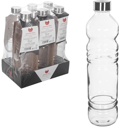 TWO TIGERS Pack 6 Botellas Cristal 1 Litro Tapón de Acero. Botella Reutilizable y Resistente. Apta para Nevera, Lavavajillas. Ideal para Bar, Restaurantes, Cafeterías, Hoteles, Hostelería (6)