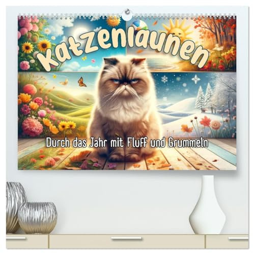 Katzenlaunen - Durch das Jahr mit Fluff und Grummeln (hochwertiger Premium Wandkalender 2026 DIN A2 quer), Kunstdruck in Hochglanz: Jahresrunden mit Miez & Missmut (CALVENDO Tiere)