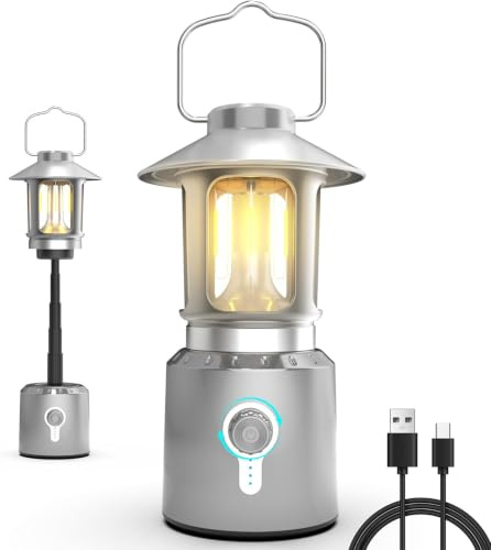 LED Campinglaterne, USB-aufladbar mit 8000 mAh, Campingleuchten im Retro-Stil, 360°-Beleuchtung & Dimmbar, 3 Leuchtmodi (2000 K–6500 K) & Teleskop Funktion Campingleuchte für Outdoor, Camping