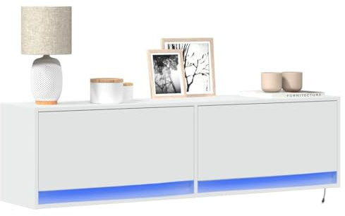 Snsowed Mobile TV a Parete con Luci LED Bianco 140x31x38 cm,Mobile TV Muro,Mobili Porta TV,Mobile TV da Parete Moderno,Mobile TV Sospeso-852369