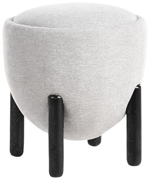 Beliani Pouffe Polyester Faux Linen Upholstery Rubber Wood Legs Footstool Home Accessories Living Room Grey Archie