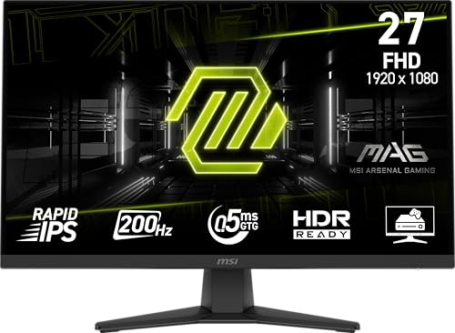 MSI mag 272F Gaming Office Monitor, 27 Inch, 1920 x 1080 (FHD), 200Hz, Adaptive Sync, HDR Ready, HDMI, VGA Port, VESA Mount, Tilt, 4-Sided Slim Bezel