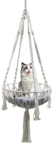 Demsyeq Cat Swing | Pet Swing | Cotton Rope Woven Net Decorative Basket for Kitten Puppy Climbing Storage Bedside Desk Perch Window Sill Outside