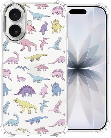 CAROKI Clear Cute Phone Case for iPhone 17,Colored Dinosaur Pattern Durable & Slim Fit Shockproof Soft Lightweight Protective Case for iPhone 17