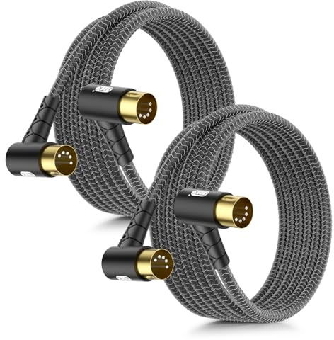 EMK Confezione da 2 cavi MIDI a 90 gradi da 2 m, ultra compatto, DIN a 5 pin, con spine a basso profilo per spazi ristretti, compatibile con tastiera/sintetizzatore/interfaccia/chitarra FX (studio e