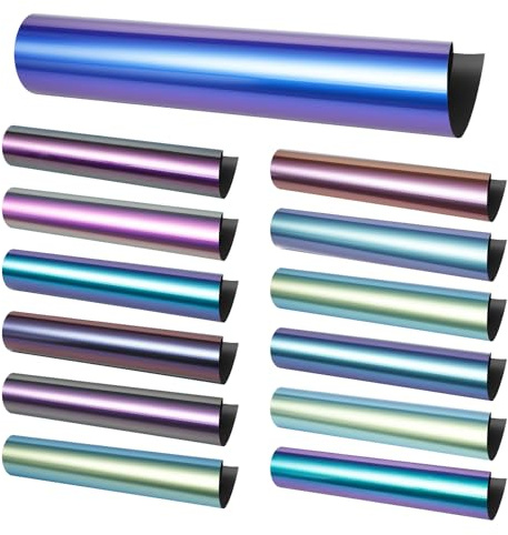 UCEC Reflektierender Regenbogen Plotterfolie Textil – 13 Farben, 30.5x25 cm | Transferfolie Plotter Flexfolie, Heat Transfer Vinyl für Textilien Transferfolie zum Aufbügeln für DIY T-Shirt, Stoffe, Mütze