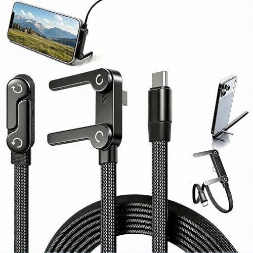 Cable de Carga 2 en 1 con Soporte 240 W Cable de Carga rápida USB C con Soporte Integrado, Cable de Carga Lateral, Nailon Trenzado Resistente para Smartphones, tabletas y Dispositivos de Juegos