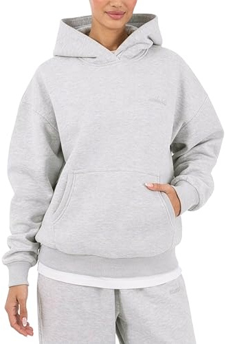 SMILODOX Hoodie Damen Thalea, Oversize Pullover, Kapuzenpullover, Sweatshirt Relaxed Fit mit Kängurutasche und Kapuze ohne Kordel, Modernes Design und Logo-Stitching, Casual Fit, Gym & Freizeit
