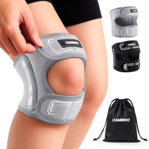 CAMBIVO Ginocchiera Ortopedica con Doppio Cuscinetto in Gel per Rotula e Stabilizzatori Laterali a Molla, Tutore Ginocchio Regolabile con 4 Cinghie, Foro Rotuleo Aperto, per Sport e Uso Quotidiano