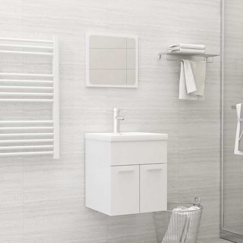 KTHLBRH High Gloss White Engineered Wood Bathroom Furniture Set with Sink Cabinet, Built-in Basin, and Mirror, Modern Bathroom Storage Solution, Ceramic Washbasin with Overflow,