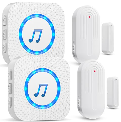 SanJie Tür Fenster Sensor,Türalarm Fensteralarm 150M/500FT Reichweite 55 Melodien auf 5 Volumes,Türsensor Home Alarmanlage Tür Laden/Haus Fensterkontakt (2 Empfänger 2 Sensoren)