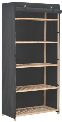GeenYuu Garde-Robe en Tissu Gris 79 x 40 x 170 cm avec 4 étagères, Barre à cintres, Porte à Rideau, Meuble de Rangement pour vêtements Chaussures Accessoires Chambre Salon Bureau