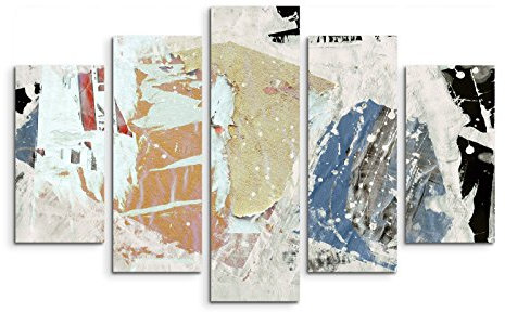 5 teiliges Wandbild auf Leinwand (Gesamt: H: 100cm B: 160cm) Keilrahmenbild Canvas Fotodruck Leinwandbild Leinwanddruck Kunstdruck Wandbild schwarz beige blau alt