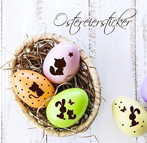Osterdeko für Ostereier Aufkleber Füchse Hasen Katze Schmetterlinge Kinder Frühling Kinderzimmer M1415