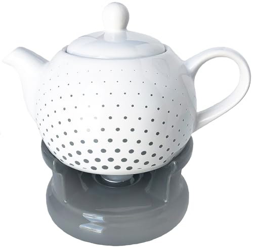 Wamat Teekanne Kanne Stövchen Set elegant modern Design - 1 L, Keramik, für kalte Tage, neu & originalverpackt