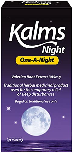 Kalms Night One-a-Night 21 Tablets - Traditional Herbal Medicinal product dose used for the temporary relief of sleep disturbances.