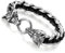 Cupimatch Wolfskopf Armband Edelstahl Vatertag: Gothic Geflochtenes Lederarmband mit Doppelkopf Wolf 15mm Breite Schwere Biker Armkette Punk Rock Manschette Herren Armreif Geschenke für Männer Freund