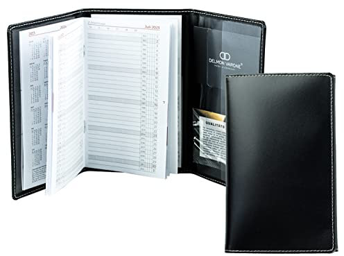 DELMON VARONE - Personalisierbarer Taschenkalender 2025 + 2026 3-teilig Cambridge Top Grain Leder-Hülle schwarz - Organizer Terminplaner (1 Monat 1 Seite) - Buch-Kalender Monatsübersicht, Adressenheft