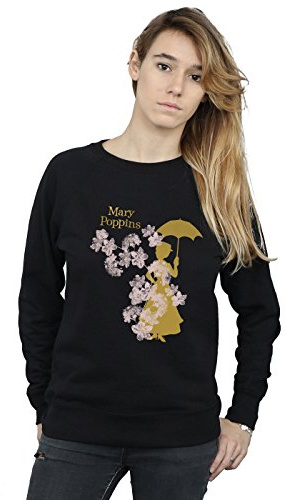 Disney Women's Mary Poppins Floral Silhouette Sweatshirt Black Large