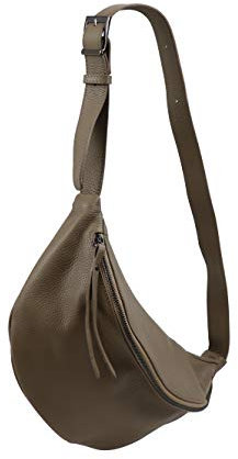 SH Leder echt Leder Damen Unisex Brusttasche für Festival Reise mittelgross Hüfttasche Crossbody Bag Frauen Ledertasche 37x21cm Fania G697 (Dunkel Taupe)
