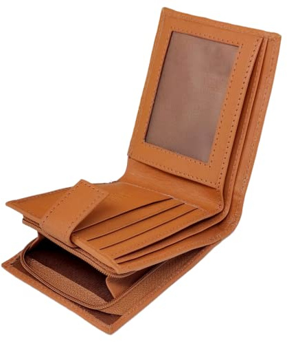 RAS WALLETS | RFID Blocking Gents Wallet, Credit Card Holder & Money Organisers for Men with ID Window & Side Zip Coin Pocket #44 (Tan)
