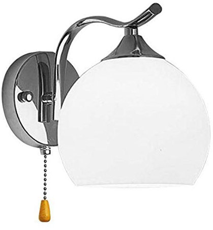 VOMI Schlafzimmer Wandlampe mit Zugschalter Nachttischlampe Glas Lampenschirm Wandleuchte Modern Indoor Creative Runde E27 Silber Metall Halterung Wandleuchtung Wohnzimmer Hotel Cafe Korridor