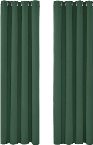 Deconovo Vorhang Blickdicht Ösen Gardinen Wohnzimmer Vorhang Verdunkelung dicke Thermovorhang Kälteschut Hitzeschutz, 210x140 cm(HöhexBreite), Waldgrün, 2er Set
