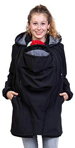 Viva la Mama - 3in1 Umstandsjacke mit Baby Trageeinsatz Allwetter - MELLORY schwarz/Streifen - M
