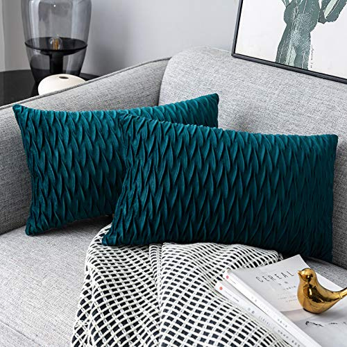 Yamonic Kissenbezüge Set Samt Soft Solid Dekorative Kissen Fall für Sofa Schlafzimmer 30cmx50cm 2er Pack für Couch Bett Sofa Stuhl Schlafzimmer Wohnzimmer, Blau Grün