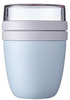 Mepal - Lunchpot Ellipse - Praktischer Joghurtbecher & Müslibecher - Unterteilung für Joghurt & Müsli - Geeignet für Gefrierschrank, Mikrowelle & Spülmaschine - 500 ml + 200 ml - Old Nordic Blue