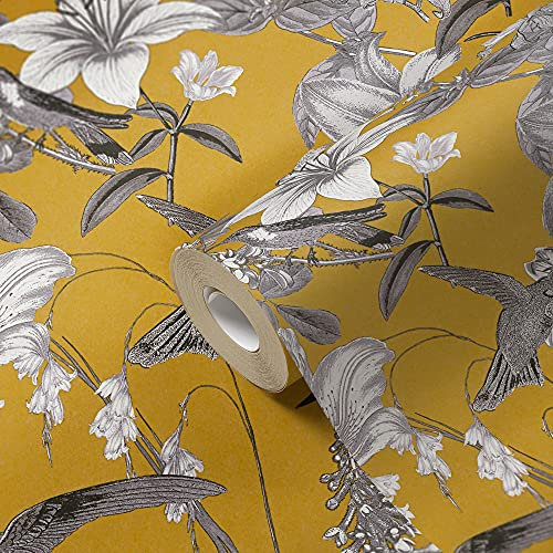 A.S. Création Floral Wallpaper Jungle Chic Non-Woven 10.05 m x 0.53 m Yellow Grey Black Made in Germany by Architects Paper 377013 37701-3