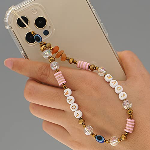 Handykette Perlen Handy Strap,Böhmische Perlen Handschlaufe für Telefon,Acryl Lächeln Stern Perlen Anti-Verlorene Handykette Telefon Anhänger Schlüsselband Kette Mobile Phone Handy-Schmuck für Frauen