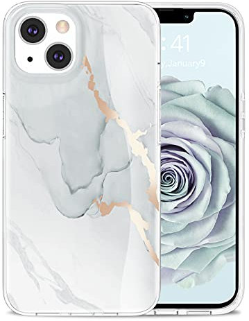 Togestar für iPhone 13 Hülle Marmor, [Verblasst Nicht] MoonRiver Series Ultra Dünn Aesthetic Glitzer Handyhülle, Flexibel Silikon TPU Schutzhülle Marble Case, Grau
